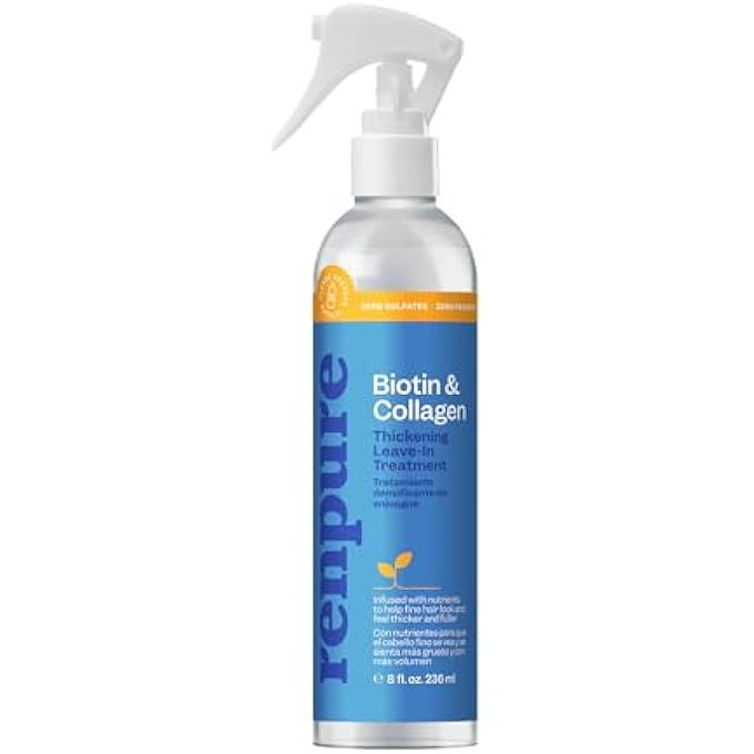 Renpure BIOTIN & COLLAGEN LEAVE-IN HAIR TREATMENT - FOR FULLER, THICKER LOOKING HAIR THAT SHINES - FOR FINE HAIR - VITAMIN B7 (BIOTIN), COLLAGEN - 8 FL OZ - Image 1